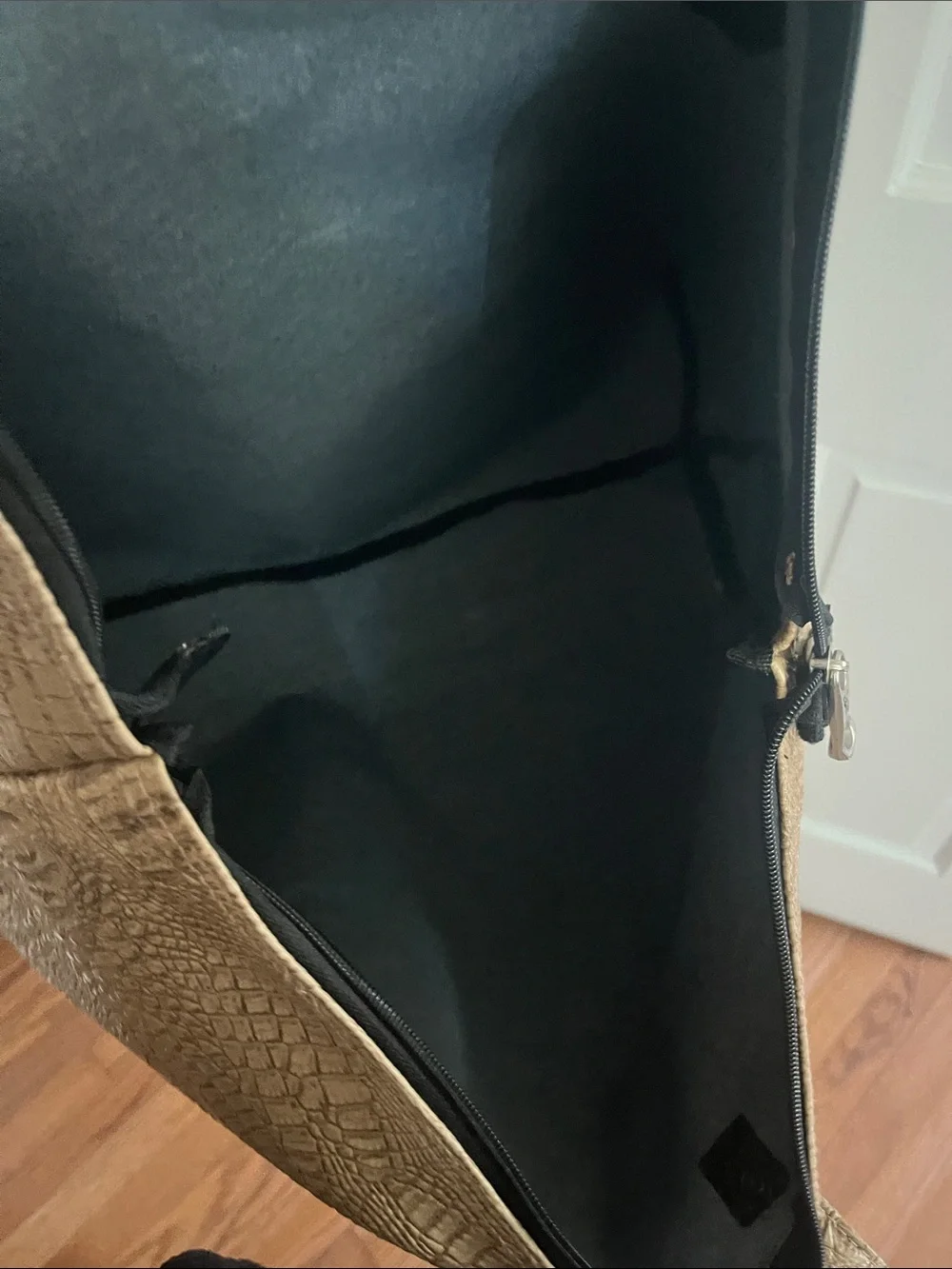 Large Taupe Croc-Embossed Travel Tote Bag